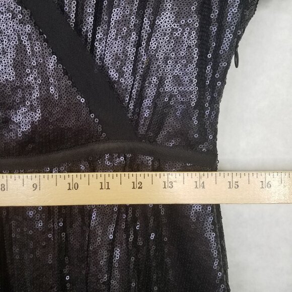 Banana Republic BR Sequined Sheath Dress 6 Matte Black Crossover Surplice Mini - Picture 12 of 14